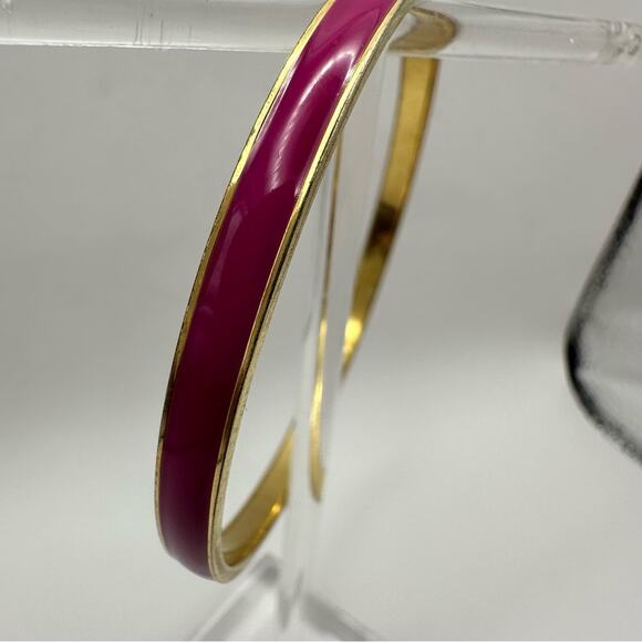 J Crew Enamel Gold Pink Bangle Bracelet Casual Preppy Jewelry Minimalist - Picture 2 of 8